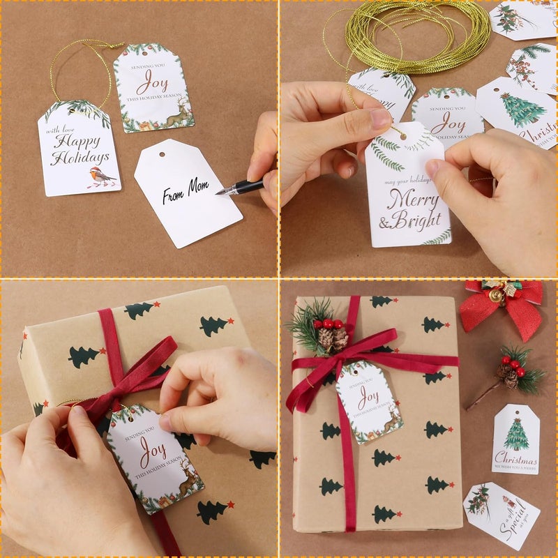 AuroTrends Christmas Gift Tags with String 48Pcs, Name Tags for Christmas Presents -Quality Christmas Tags with Holes& Pre-Cut Strings (8 Styles, 48 Pcs) - Image 4
